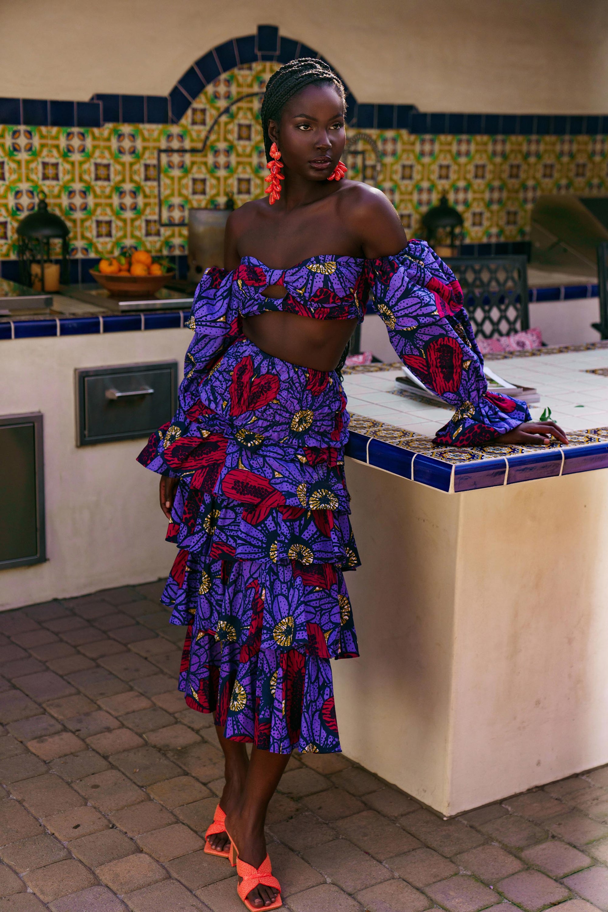 Abena Midi Skirt - Pomegranate